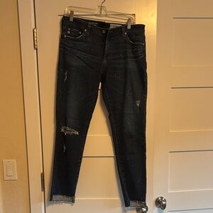 AG Adriano Goldschmied Dark Wash Distressed Skinny Jeans
